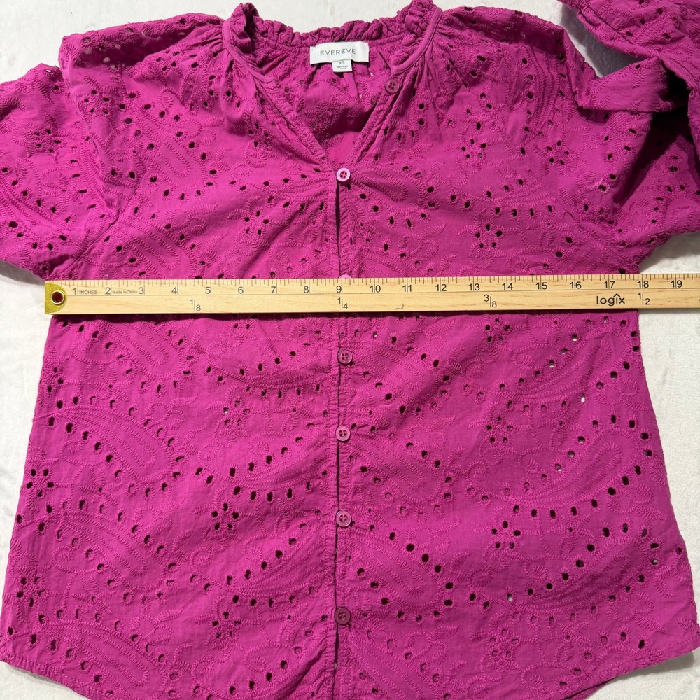 Evereve Larisa Eyelet Top‎ Boho Cottagecore Coastal Grandmother XS 3/4 Sleeve - Picture 6 of 7